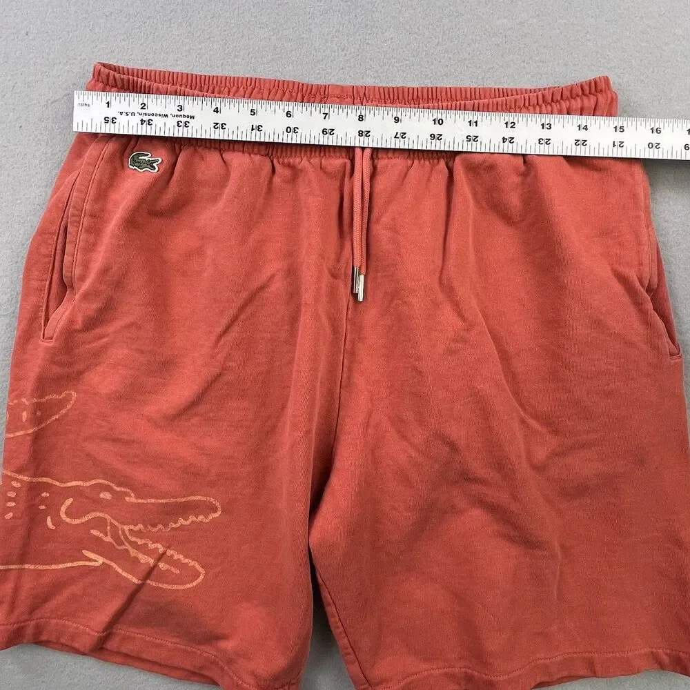 Lacoste Logo Sweat Shorts Mens M Orange Big Croc French Terry Athletic Pockets - Picture 12 of 14